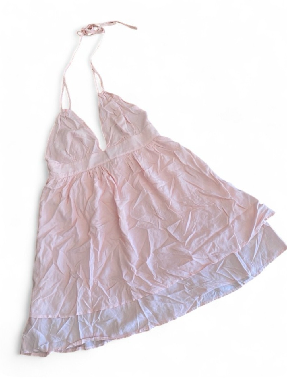 Tobi Pale Pink Deep V Halter Layered Dress Women’s Large Rayon